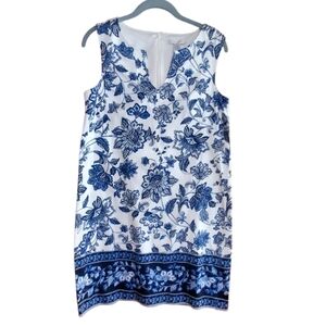 London Times Royal Blue And White Floral Print Sleeveless Dress Size 8